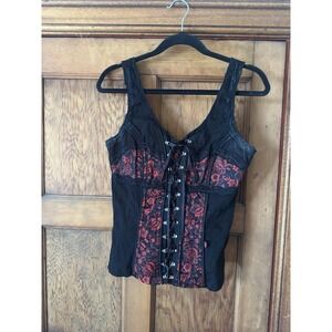 VTG Tripp NYC Milkmaid Zipper Corset Top L Rare Red Floral Brocade
